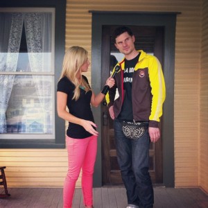 My friend, the amazing TV host Emily Reppert interviewing Flula for a segment we shot.