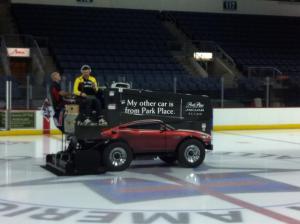 Shooting a episode of "Autotunes" on the Zamboni!  He was singing "Ice Ice Baby" btw.